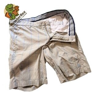 Tommy Bahama Men's‎ Beige Blue Stripe Golf Shorts Size 34 Flat Front Tailored